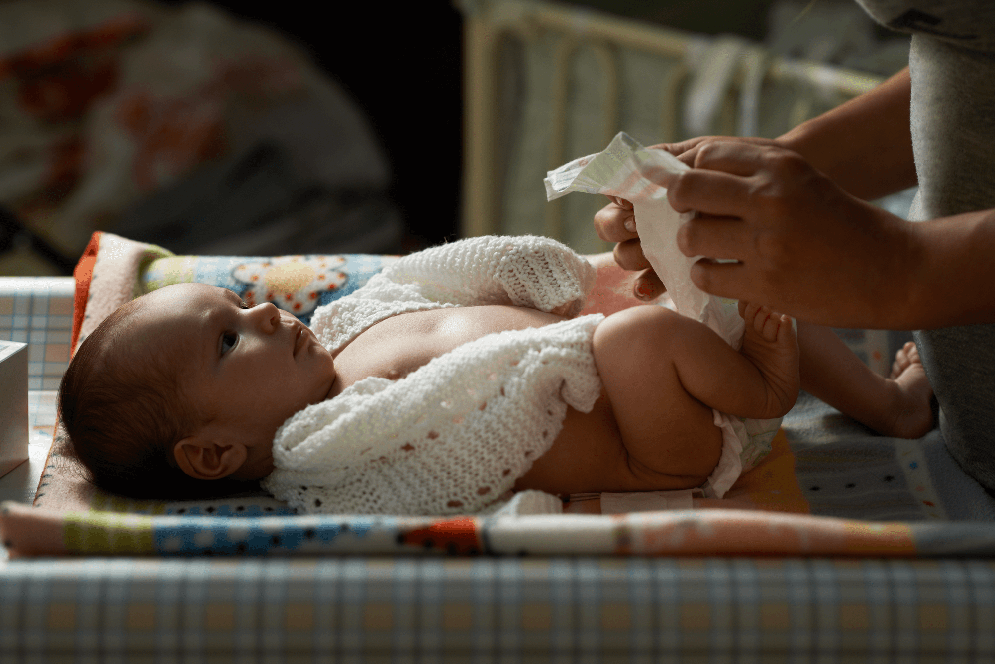 Newborn poop store during diaper change